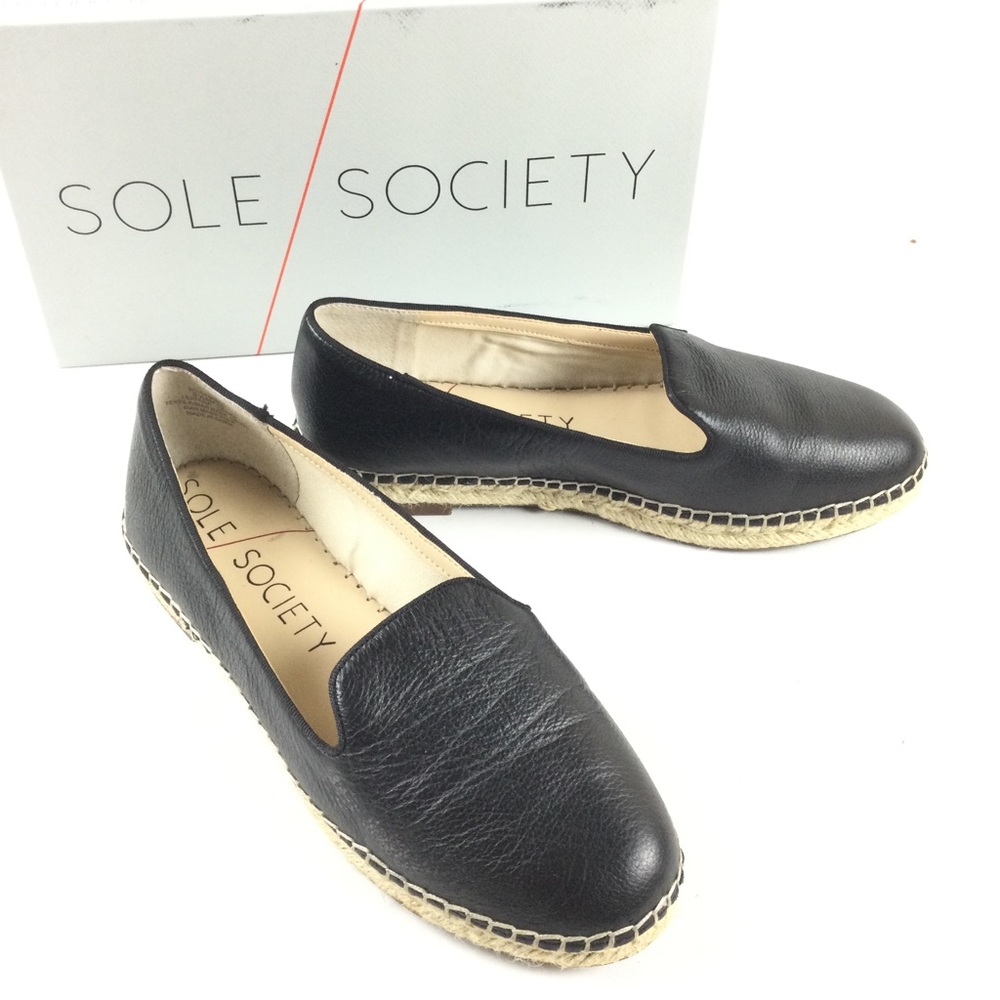 SOLE SOCIETY Sammah Leather Espadrille Slip-On Loafer Black Sz 8.5